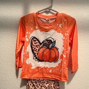 Orange Pumpkin and Leopard Print Kids Outfit 2pc